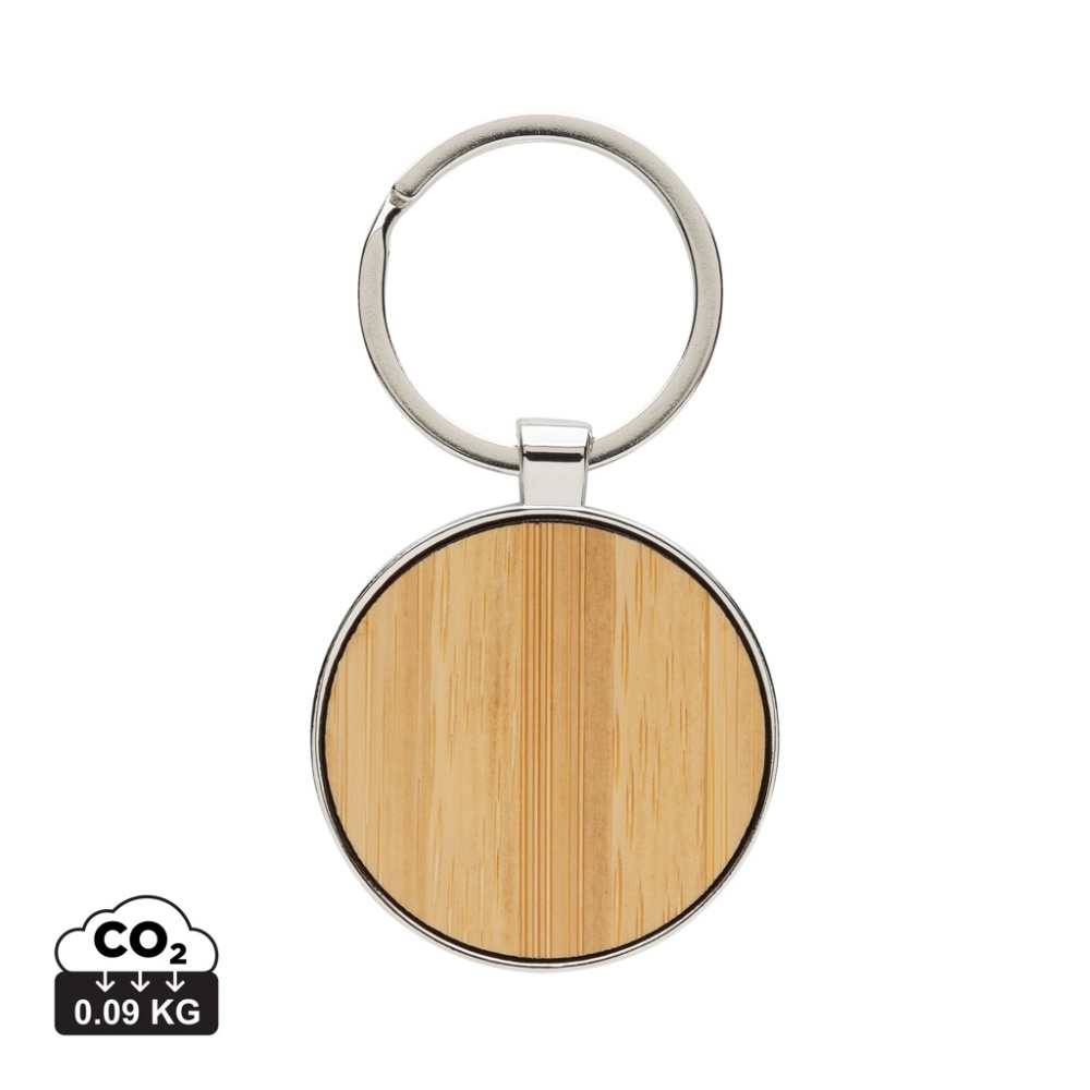 Logotrade advertising product picture of: RCS recycled zinc alloy round keychain with bamboo