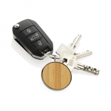 Logo trade business gifts image of: RCS recycled zinc alloy round keychain with bamboo