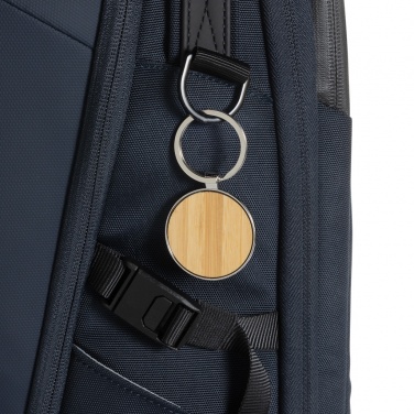 Logo trade promotional items image of: RCS recycled zinc alloy round keychain with bamboo