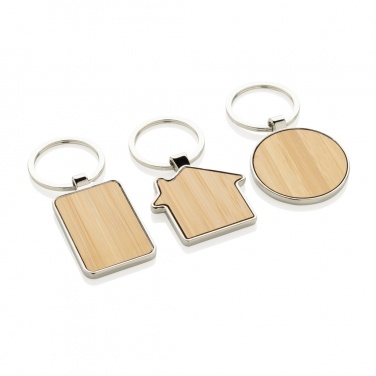 Logo trade promotional items picture of: RCS recycled zinc alloy round keychain with bamboo