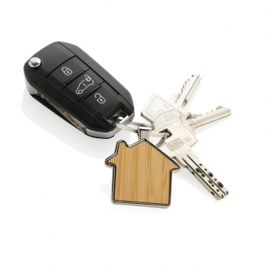 Logo trade promotional items picture of: RCS recycled zinc alloy house keychain with bamboo