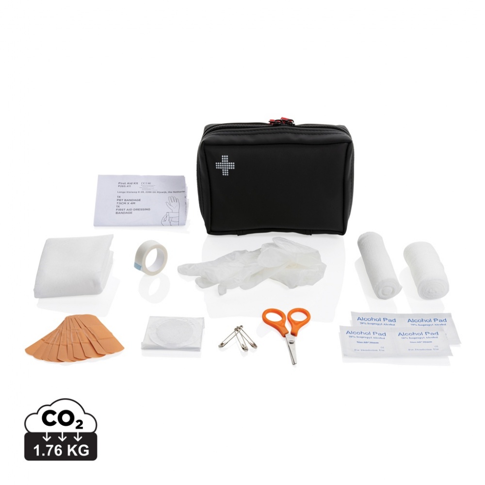 Logo trade corporate gifts image of: RCS recycled nubuck PU pouch  first aid set