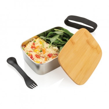 Logo trade promotional giveaways picture of: Stainless steel lunchbox with bamboo lid and spork