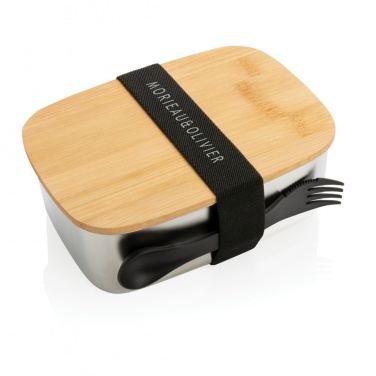 Logo trade promotional products picture of: Stainless steel lunchbox with bamboo lid and spork