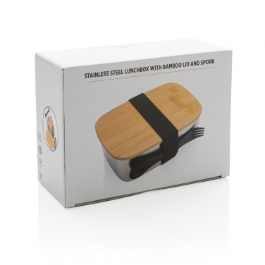 Logotrade promotional giveaways photo of: Stainless steel lunchbox with bamboo lid and spork