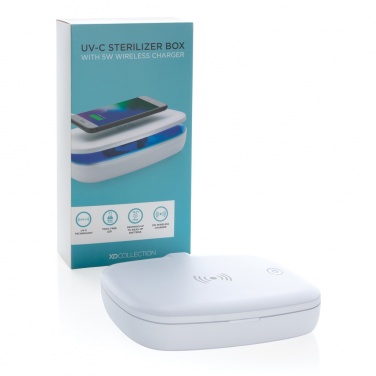 Logo trade corporate gifts image of: UV-C steriliser box with 5W wireless charger