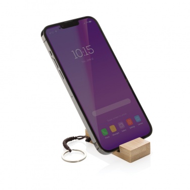 Logo trade promotional giveaways image of: Standkey bamboo keychain phone stand