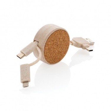 Logo trade promotional merchandise photo of: Cork and Wheat 6-in-1 retractable cable