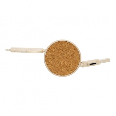 Logo trade business gifts image of: Cork and Wheat 6-in-1 retractable cable