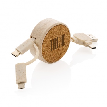 Logotrade promotional item image of: Cork and Wheat 6-in-1 retractable cable