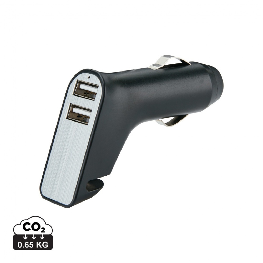 Logo trade promotional gifts image of: Dual port car charger with belt cutter and hammer