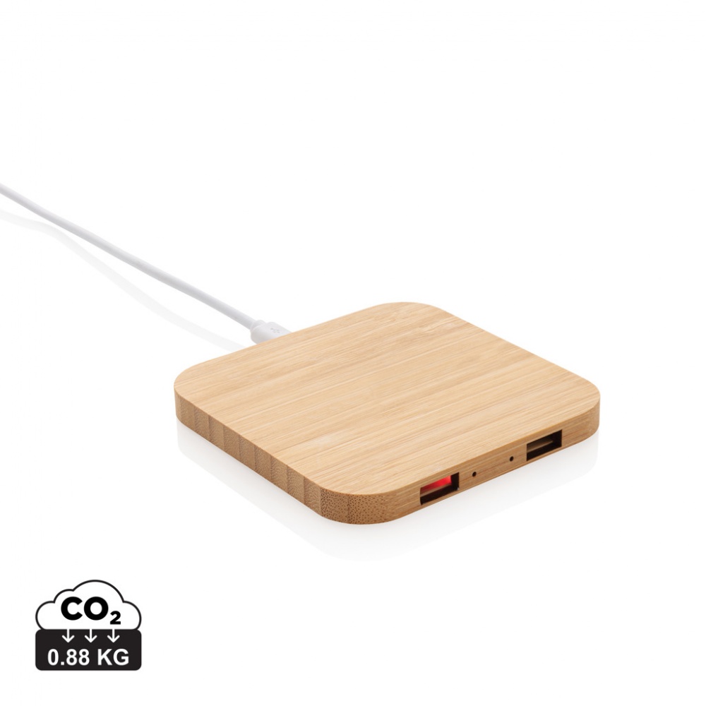 Logotrade advertising product image of: Bamboo 5W wireless charger with USB