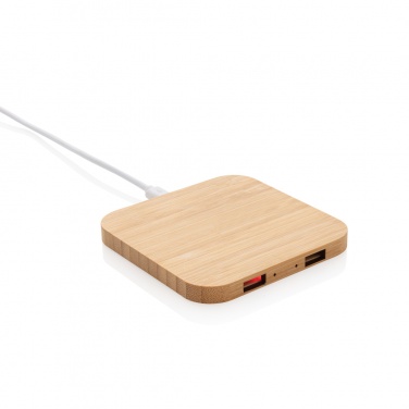 Logo trade corporate gift photo of: Bamboo 5W wireless charger with USB