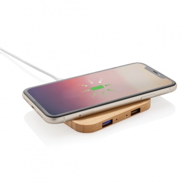 Logo trade promotional merchandise image of: Bamboo 5W wireless charger with USB