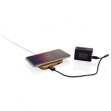 Logo trade business gifts image of: Bamboo 5W wireless charger with USB