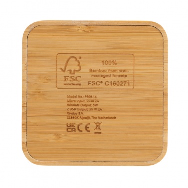 Logo trade promotional items image of: Bamboo 5W wireless charger with USB