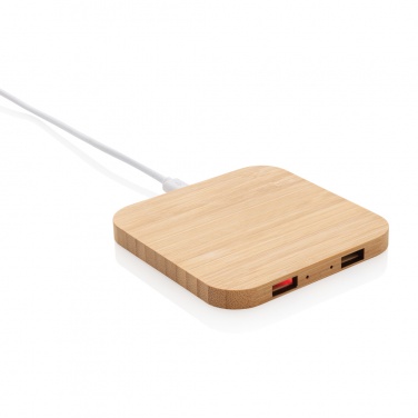 Logo trade advertising product photo of: Bamboo 5W wireless charger with USB