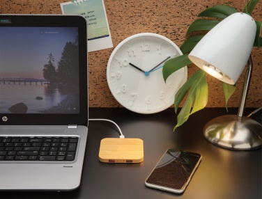 Logotrade corporate gift image of: Bamboo 5W wireless charger with USB