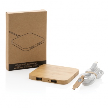 Logotrade promotional merchandise image of: Bamboo 5W wireless charger with USB