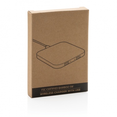 Logo trade corporate gifts image of: Bamboo 5W wireless charger with USB