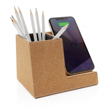 Logo trade promotional giveaway photo of: Cork pen holder and 5W wireless charger