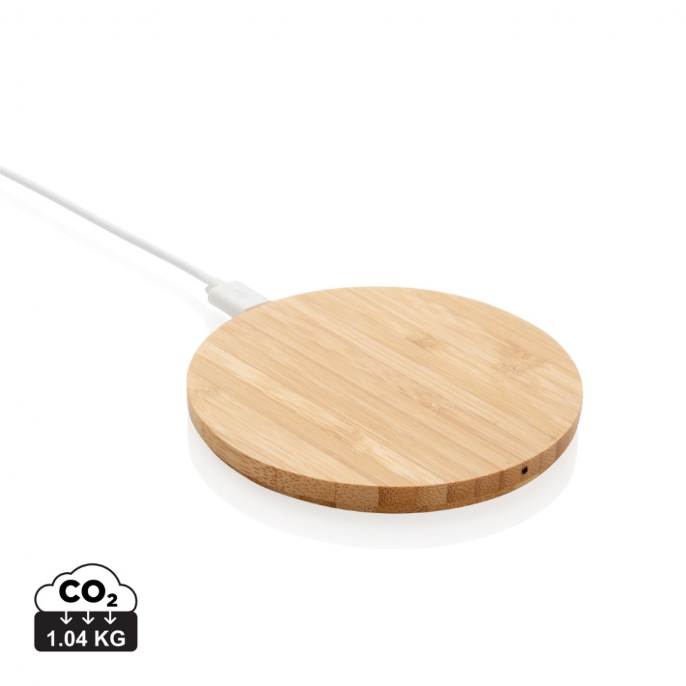 Logotrade promotional item image of: Bamboo 5W round wireless charger