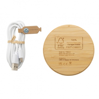 Logo trade promotional giveaways image of: Bamboo 5W round wireless charger