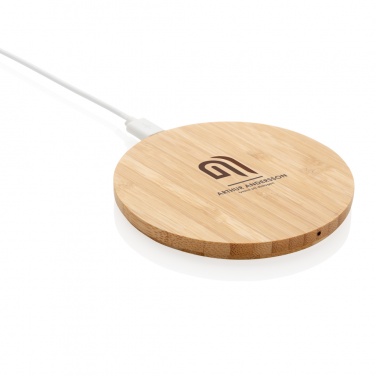 Logo trade promotional giveaways image of: Bamboo 5W round wireless charger