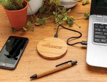 Logotrade advertising products photo of: Bamboo 5W round wireless charger