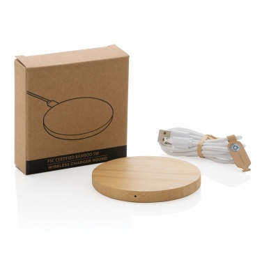 Logo trade promotional products picture of: Bamboo 5W round wireless charger