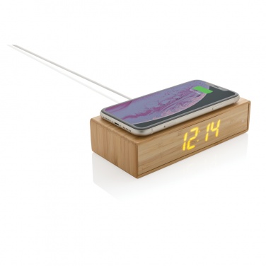 Logo trade promotional merchandise picture of: Bamboo alarm clock with 5W wireless charger