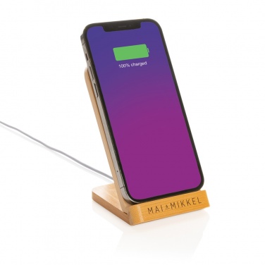 Logo trade promotional gift photo of: Bamboo 5W wireless charging stand