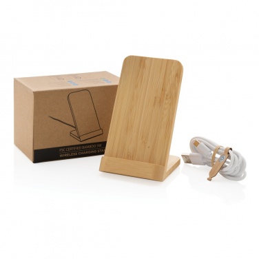 Logo trade promotional merchandise image of: Bamboo 5W wireless charging stand