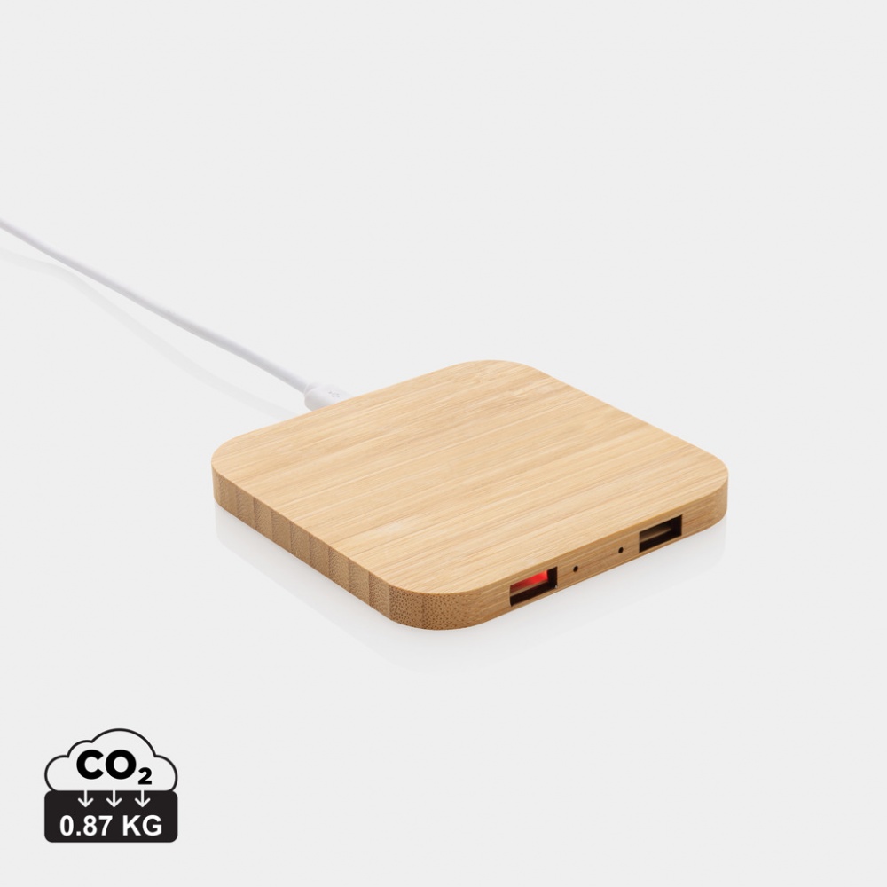 Logo trade advertising product photo of: Bamboo 10W wireless charger with USB