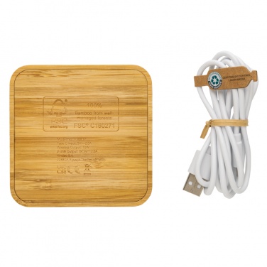 Logo trade promotional merchandise image of: Bamboo 10W wireless charger with USB