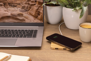 Logo trade promotional merchandise image of: Bamboo 10W wireless charger with USB