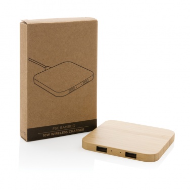 Logo trade promotional giveaway photo of: Bamboo 10W wireless charger with USB