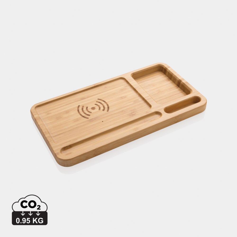 Logo trade corporate gifts picture of: Bamboo desk organiser 10W wireless charger