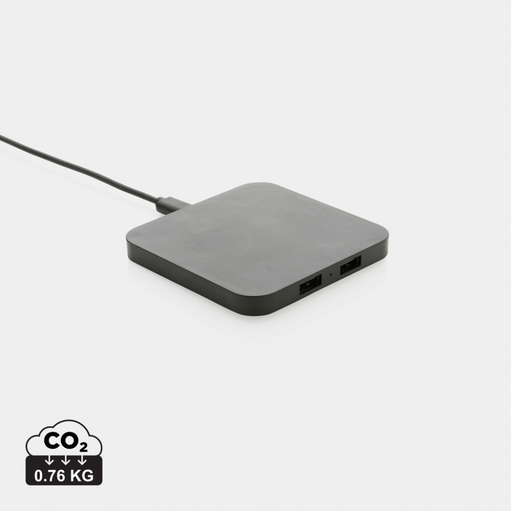 Logo trade promotional product photo of: RCS recycled plastic 10W Wireless charger with USB Ports