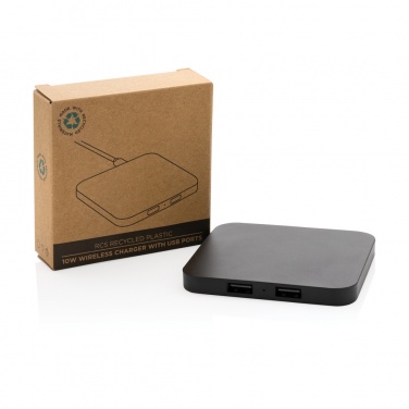 Logo trade promotional merchandise picture of: RCS recycled plastic 10W Wireless charger with USB Ports