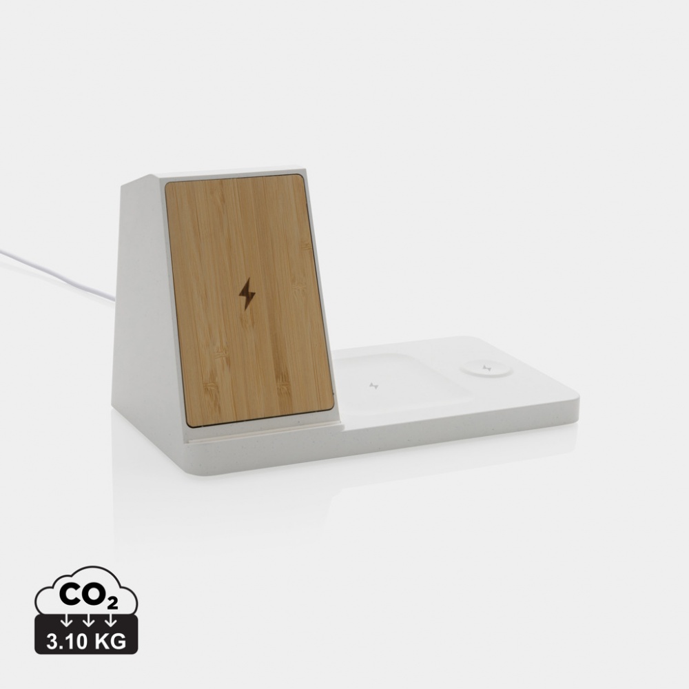 Logotrade corporate gift picture of: Ontario recycled plastic & bamboo 3-in-1 wireless charger