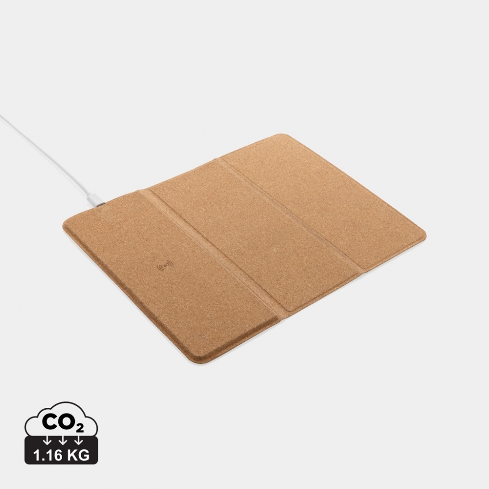 Logo trade promotional products picture of: 10W wireless charging cork mousepad and stand