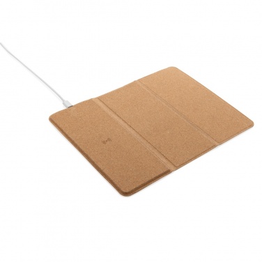 Logo trade promotional giveaways picture of: 10W wireless charging cork mousepad and stand