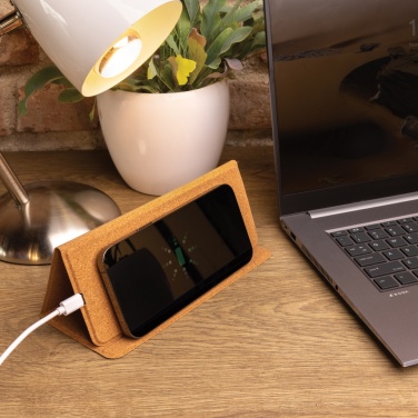 Logo trade corporate gifts picture of: 10W wireless charging cork mousepad and stand