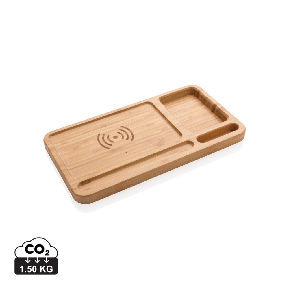 Logo trade promotional gift photo of: Bamboo desk organiser 5W wireless charger