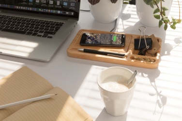 Logo trade corporate gift photo of: Bamboo desk organiser 5W wireless charger