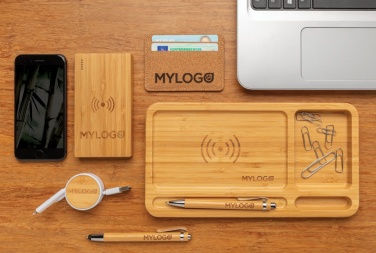 Logo trade advertising products picture of: Bamboo desk organiser 5W wireless charger