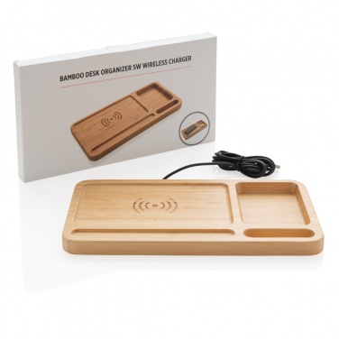 Logo trade advertising product photo of: Bamboo desk organiser 5W wireless charger