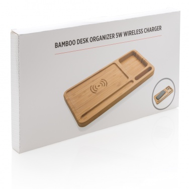 Logo trade promotional merchandise image of: Bamboo desk organiser 5W wireless charger