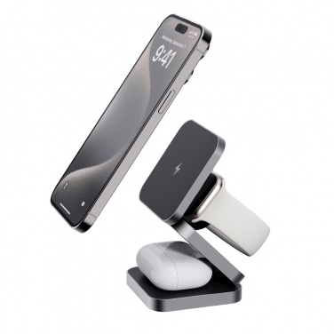 Logo trade promotional merchandise image of: Terra RCS recycled aluminum foldable 3 in 1 15W charger